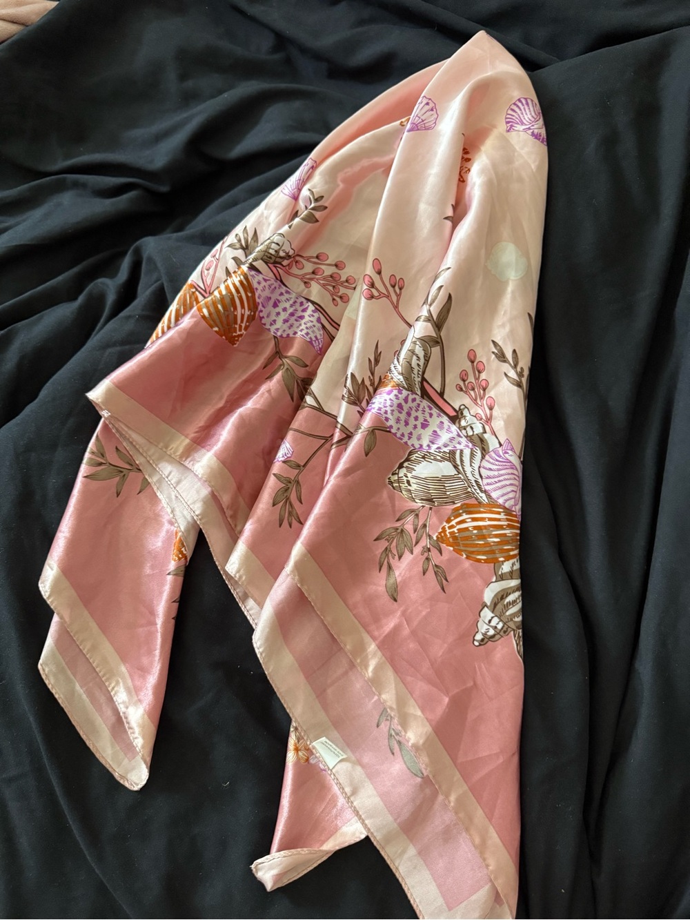Silk-Feel Pink Floral Scarf